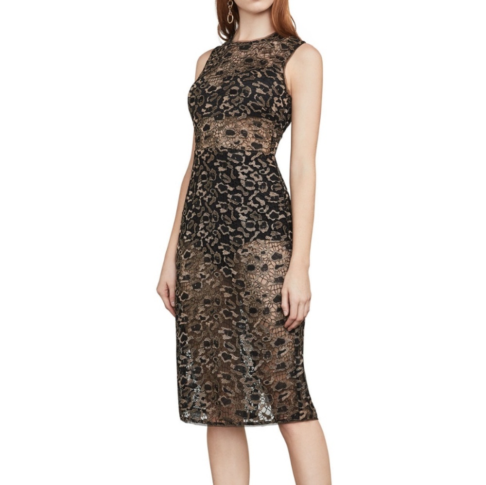NWT Bcbgmaxazria Riley Metallic Leopard Lace Dress
